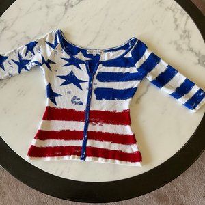 Angelica - Val Red/White/Blue Patriotic Stretchy Top - Size S